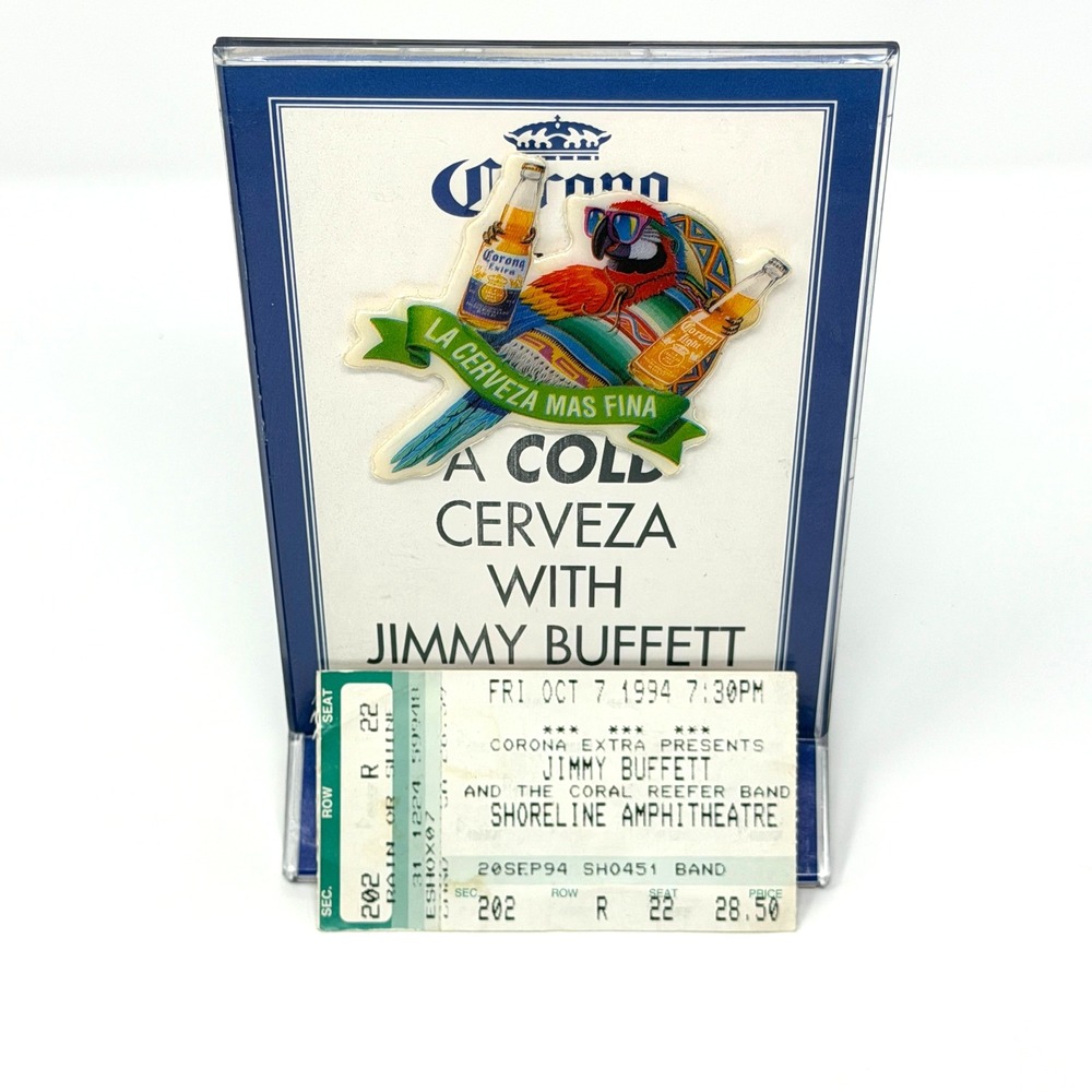 1994 Jimmy Buffett Shoreline Concert Ticket Corona Extra Acrylic Display Lot